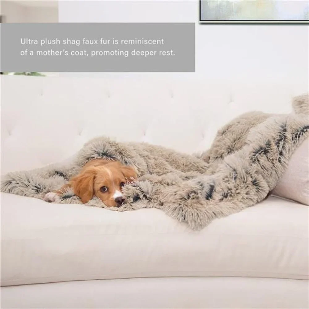 Calming Shag Fur Pet Throw Blanket, Taupe, 30
